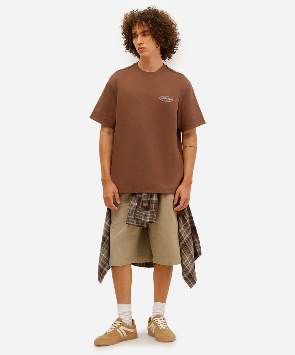 camiseta masculina de algodão california manga curta marrom