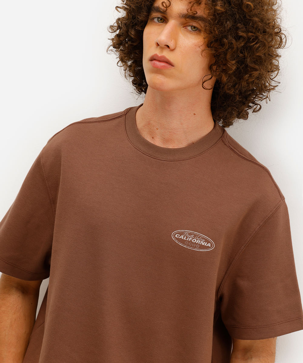 camiseta masculina de algodão california manga curta marrom
