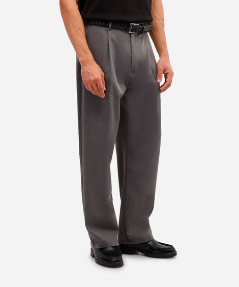 calça baggy masculina de alfaiataria com pregas cinza