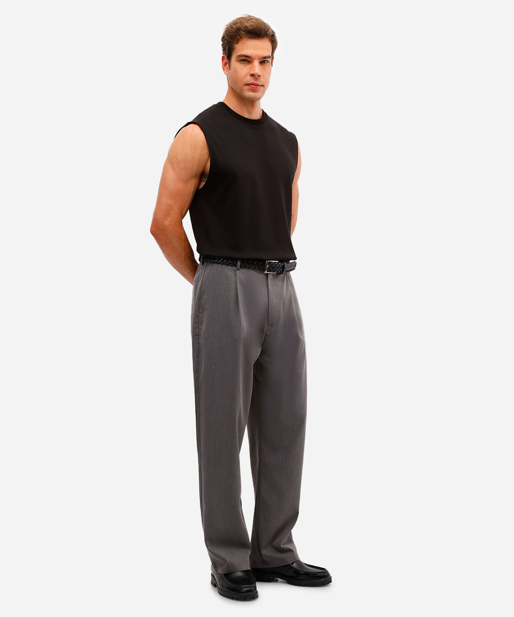 calça baggy masculina de alfaiataria com pregas cinza
