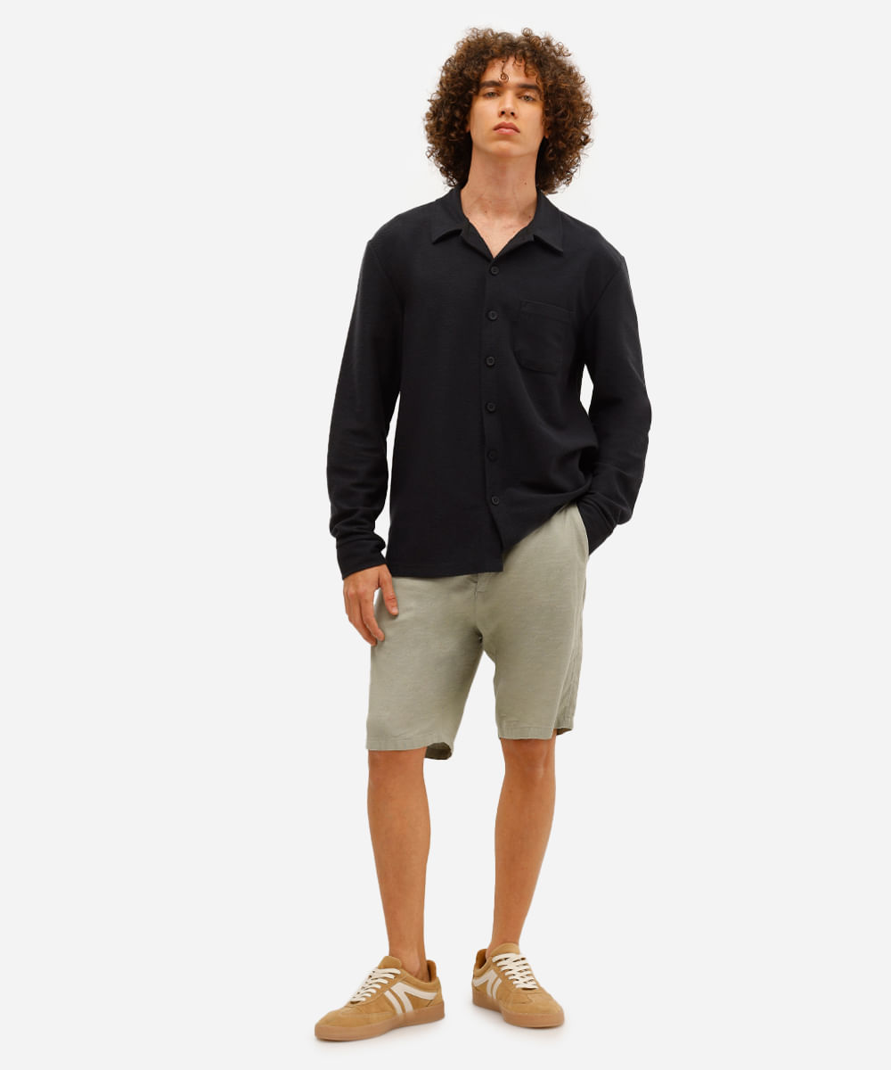 camisa masculina manga longa texturizada preta