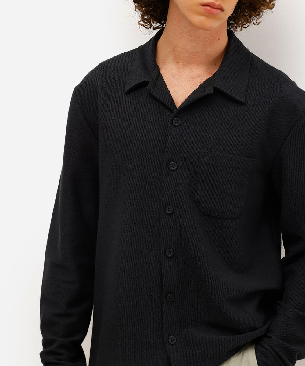 camisa masculina manga longa texturizada preta