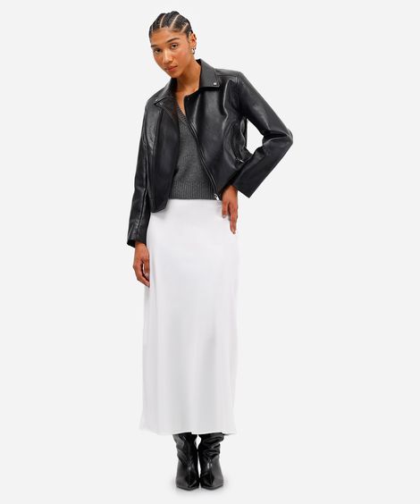 saia midi feminina acetinada off white