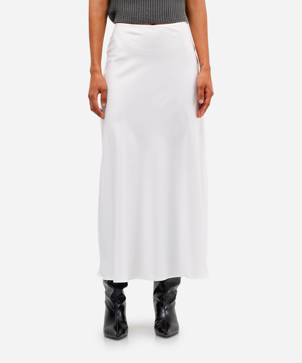 saia midi feminina acetinada off white