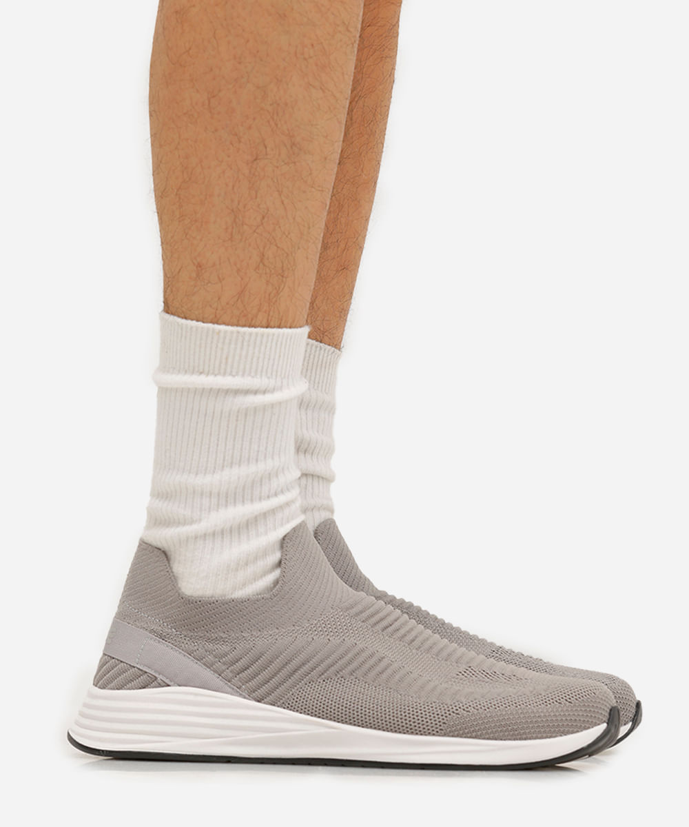 tênis knit esportivo texturizado cinza
