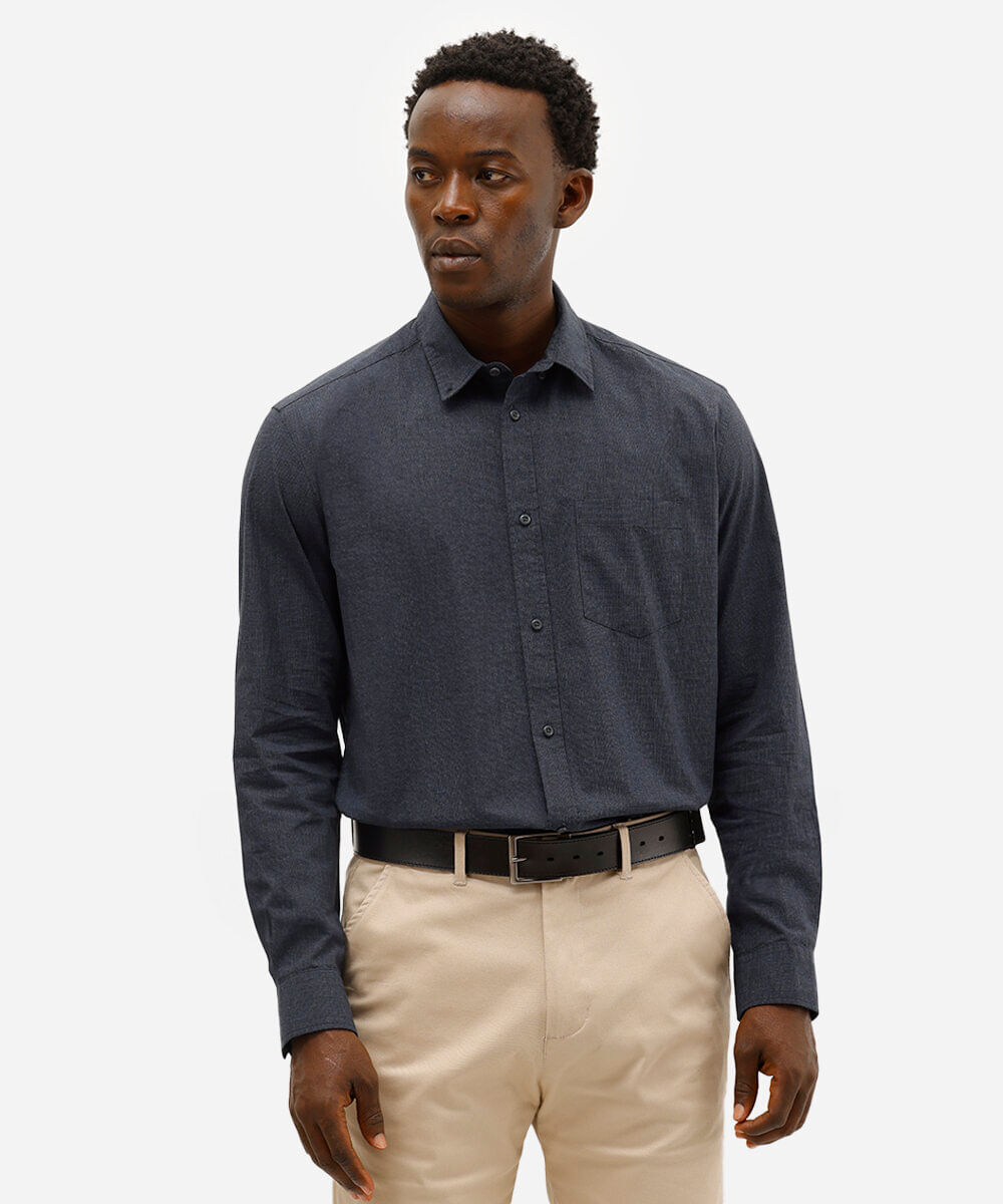 camisa masculina de algodão manga longa azul