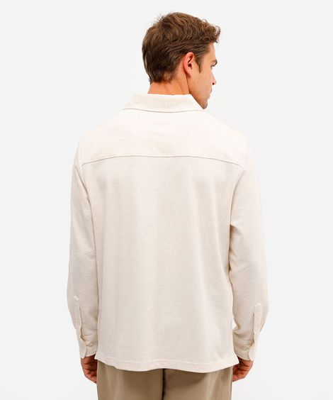 polo masculina de algodão manga longa texturizada off white