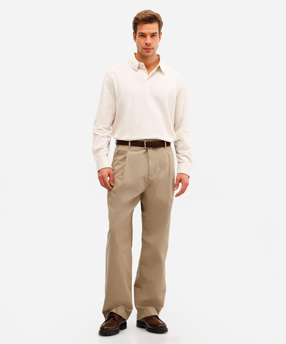 polo masculina de algodão manga longa texturizada off white