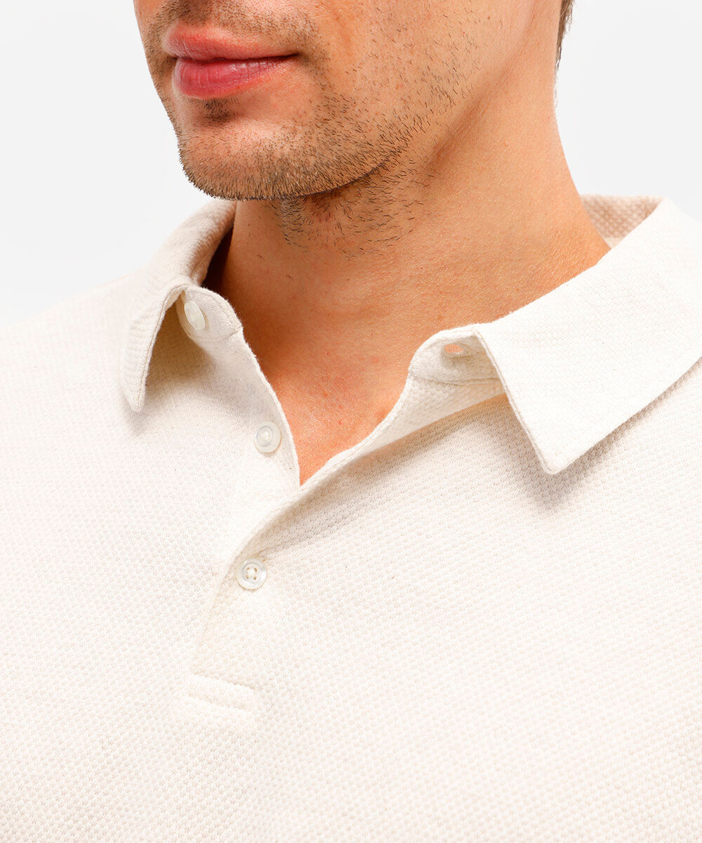 polo masculina de algodão manga longa texturizada off white