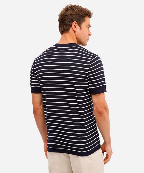 camiseta masculina de tricot listrada azul