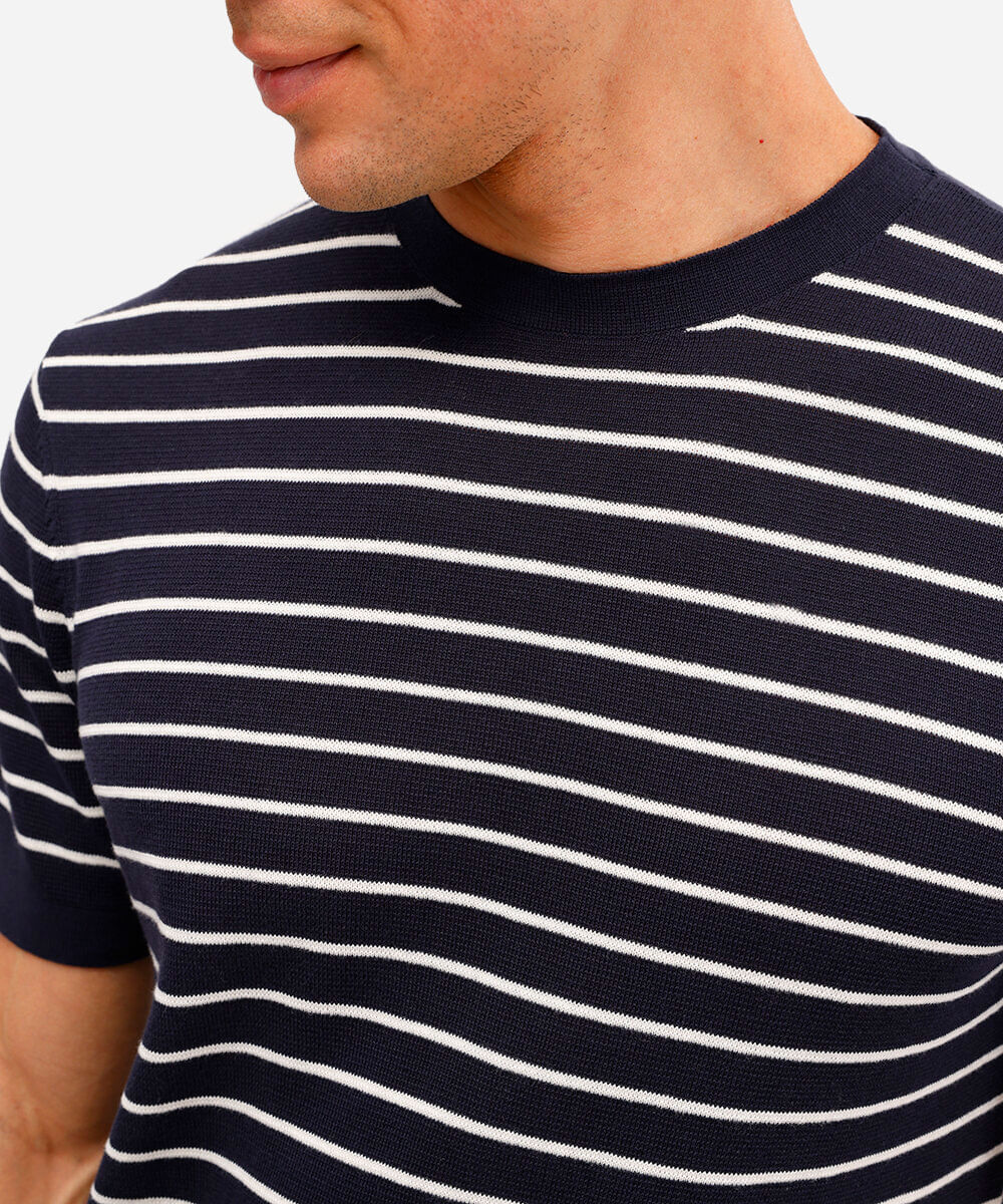camiseta masculina de tricot listrada azul