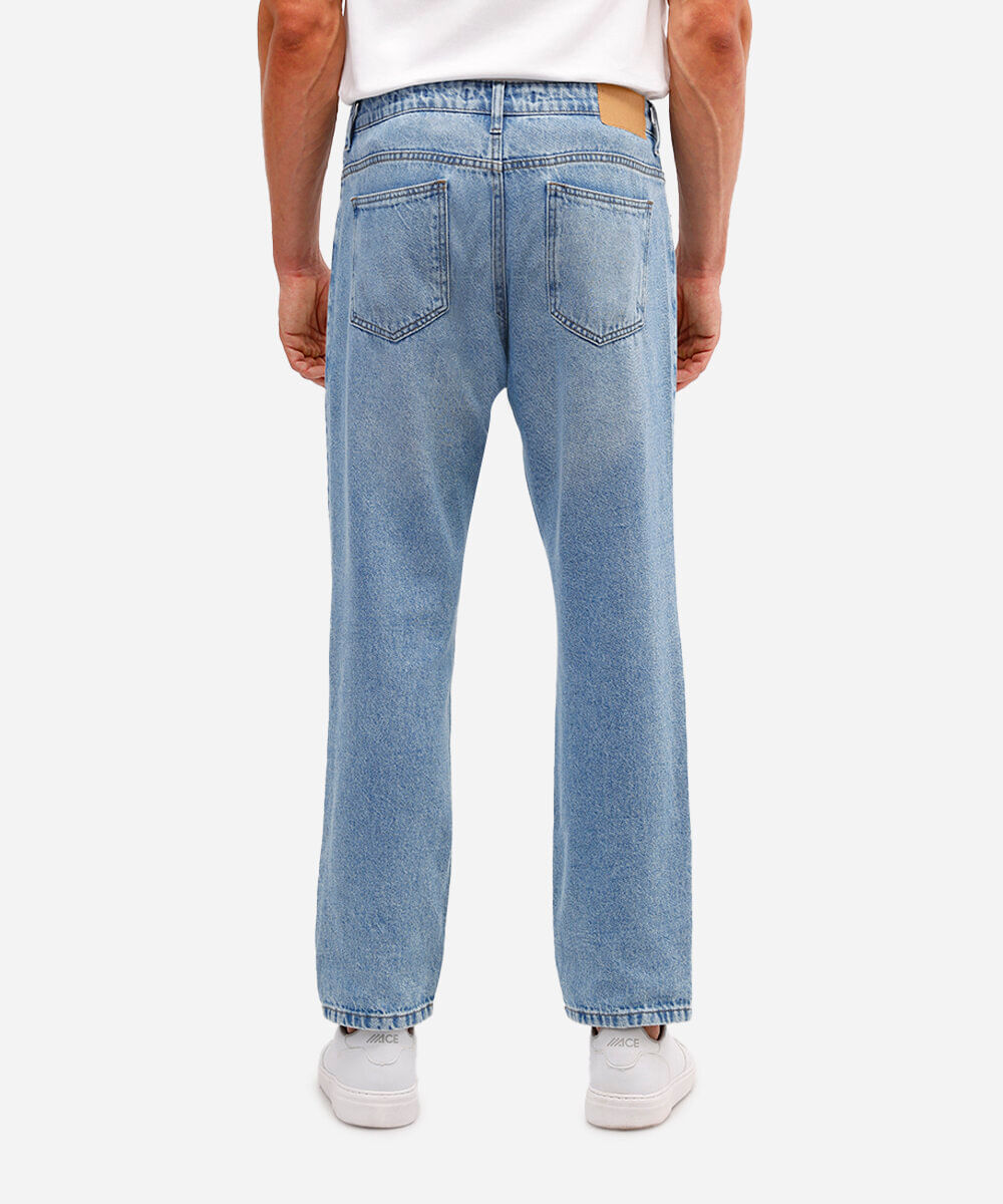 calça reta masculina jeans azul