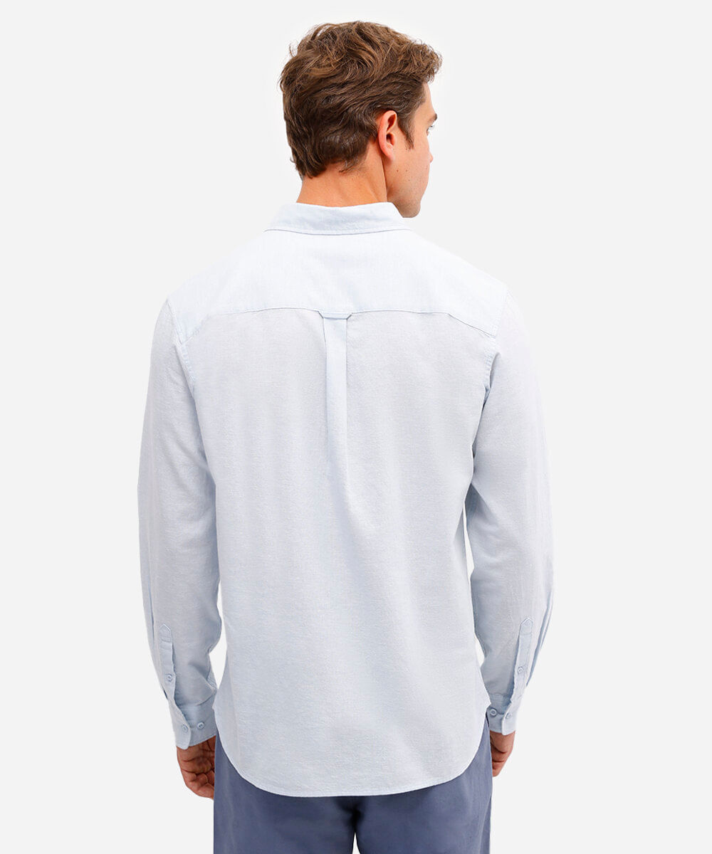 camisa comfort com linho manga longa azul