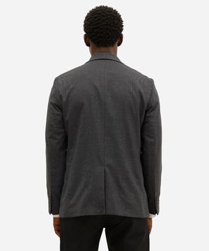 blazer regular texturizado com bolsos e ombreiras cinza