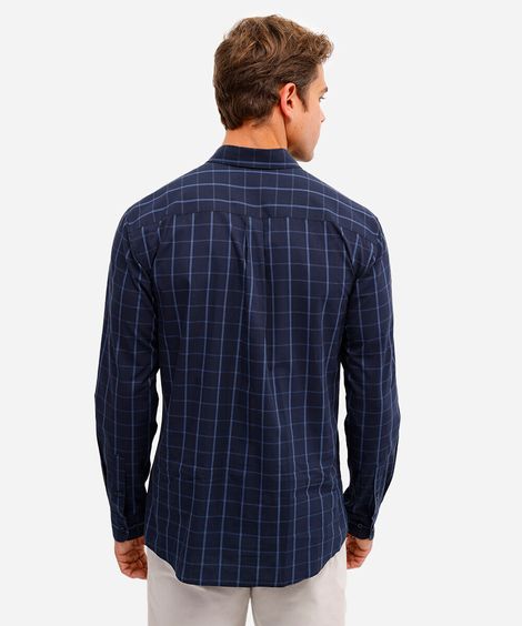 camisa manga longa quadriculada - azul marinho