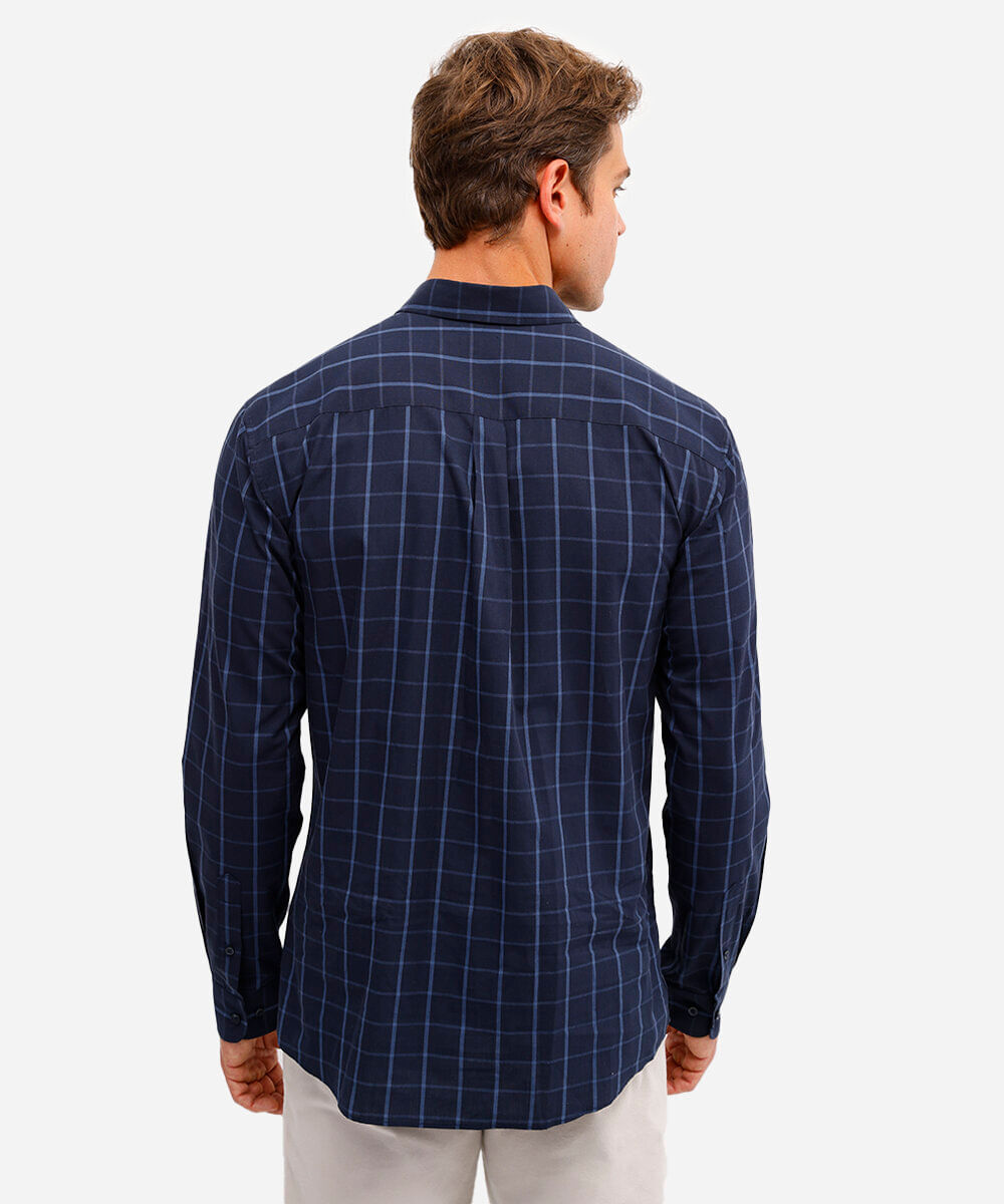 camisa manga longa quadriculada - azul marinho