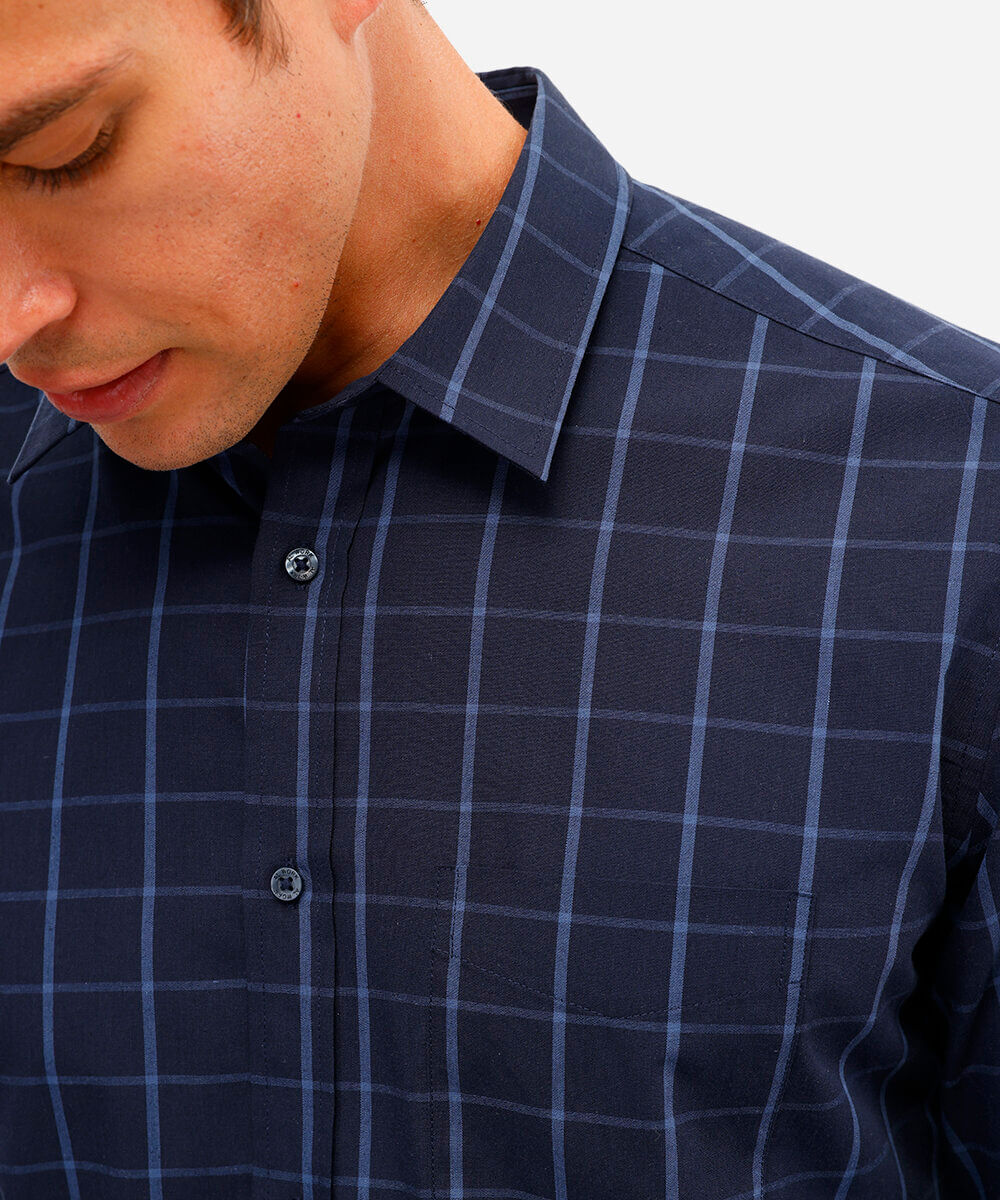 camisa manga longa quadriculada - azul marinho