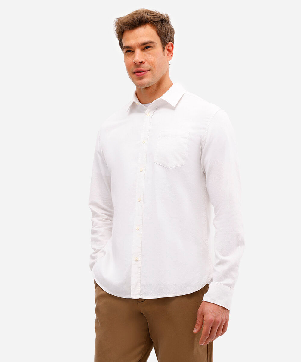 camisa comfort com linho manga longa off white