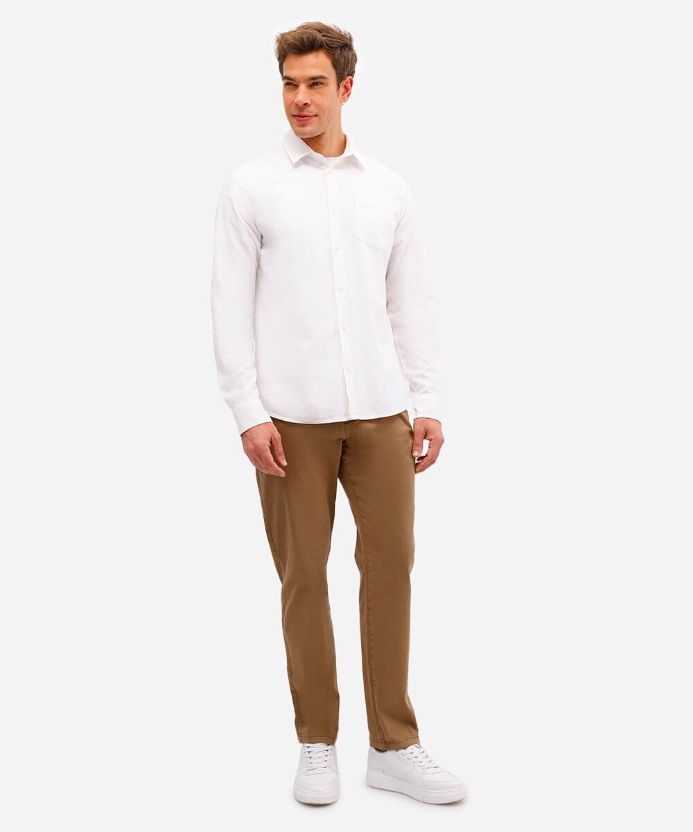 camisa comfort com linho manga longa off white