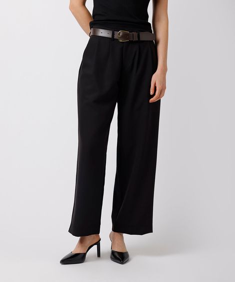 calça feminina de alfaiataria com pregas e cinto mindset preta