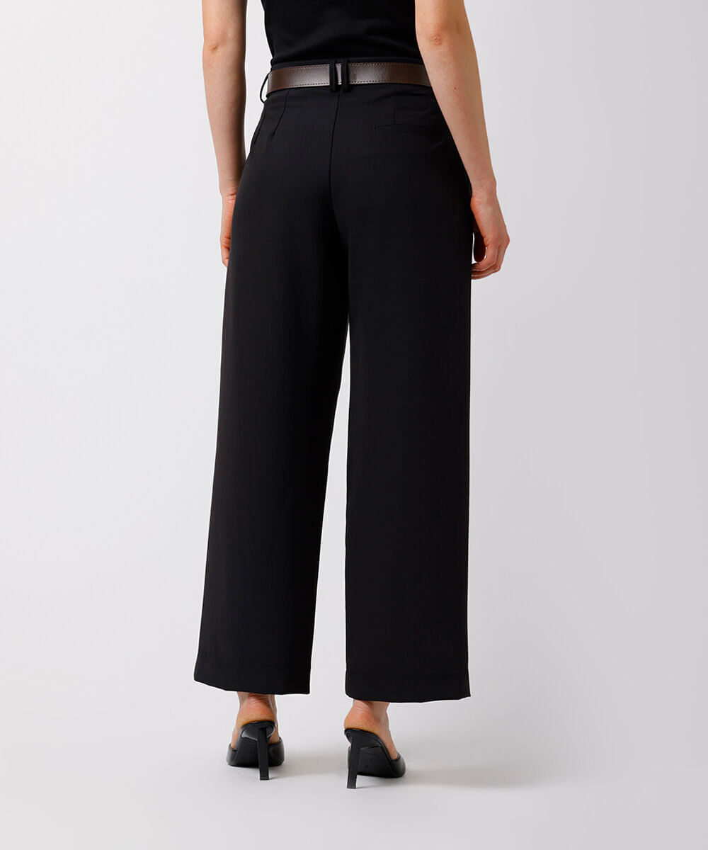 calça feminina de alfaiataria com pregas e cinto mindset preta