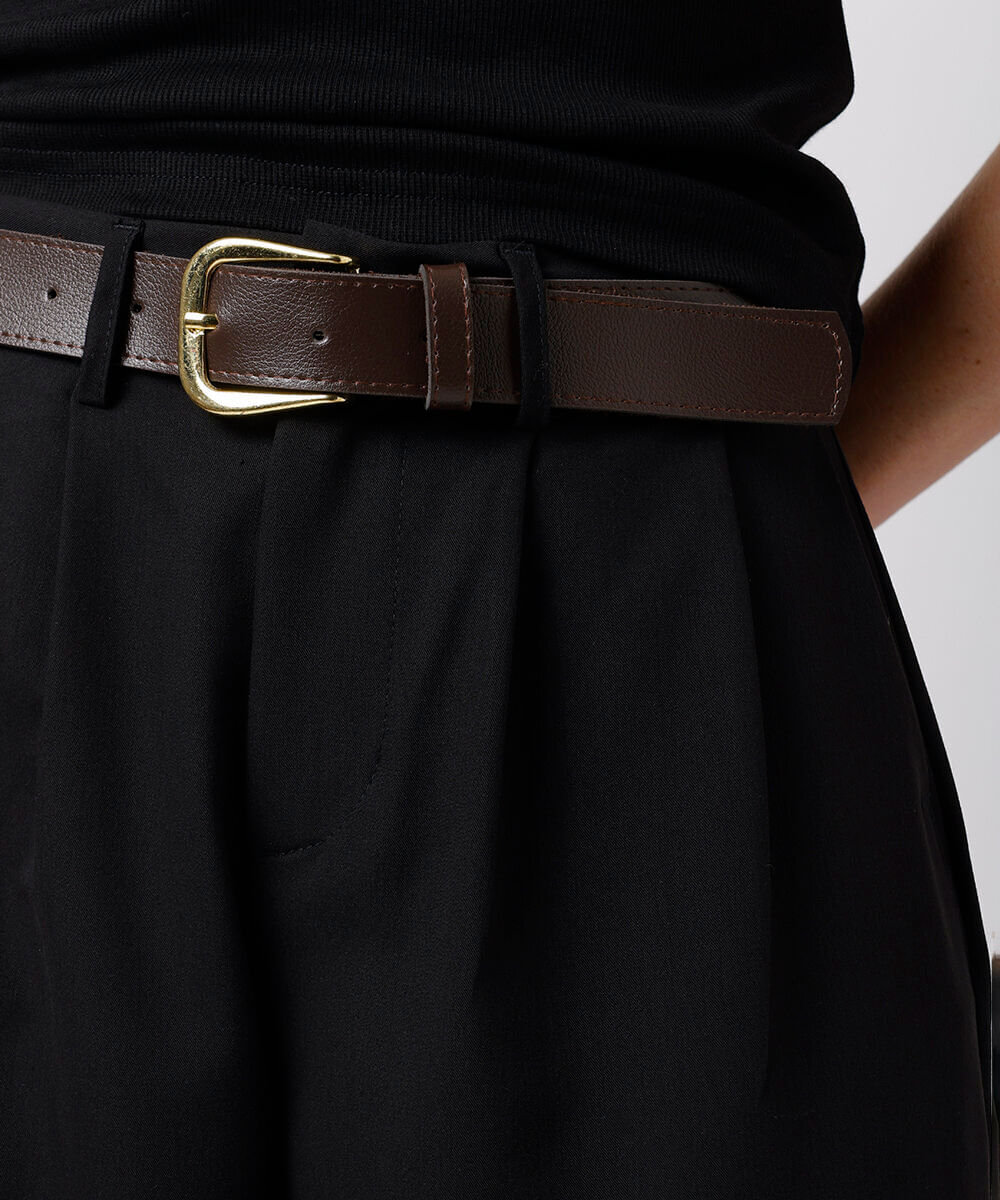 calça feminina de alfaiataria com pregas e cinto mindset preta