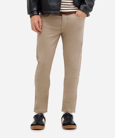 calça de sarja skinny stretch bege claro