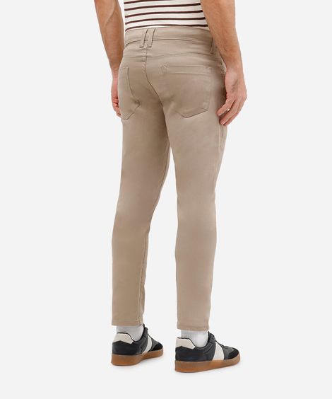 calça de sarja skinny stretch bege claro