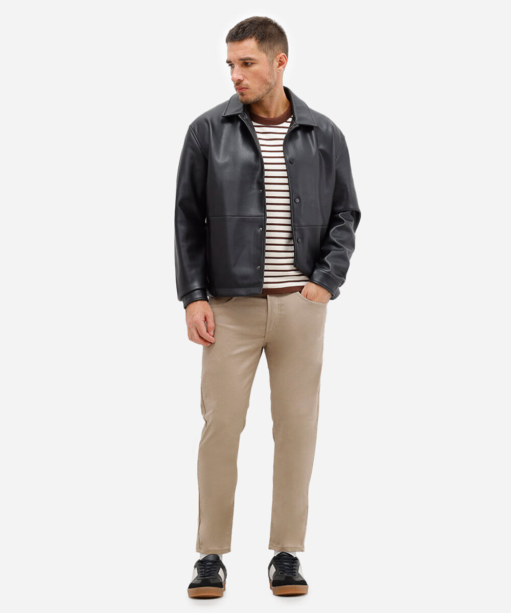 calça de sarja skinny stretch bege claro