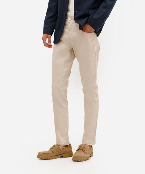 calça slim comfort masculina de sarja bege
