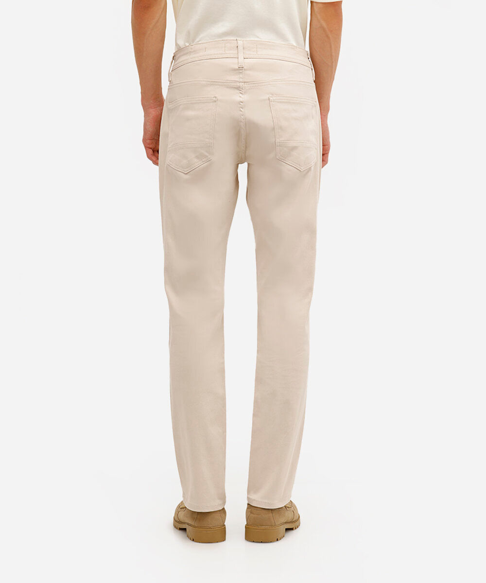 calça slim comfort masculina de sarja bege