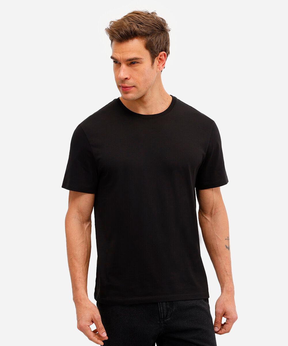camiseta de algodão pima manga curta preta
