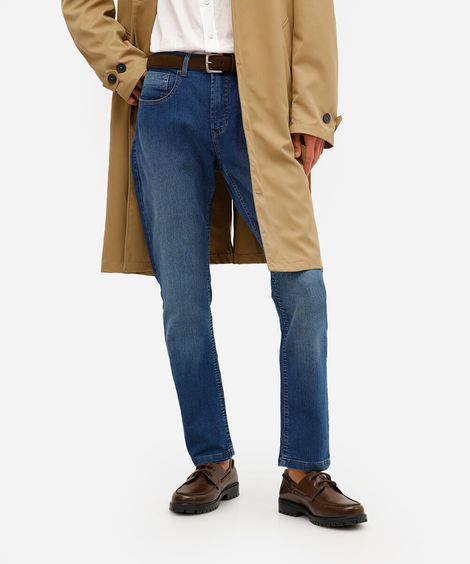 calça jeans slim com bolso azul