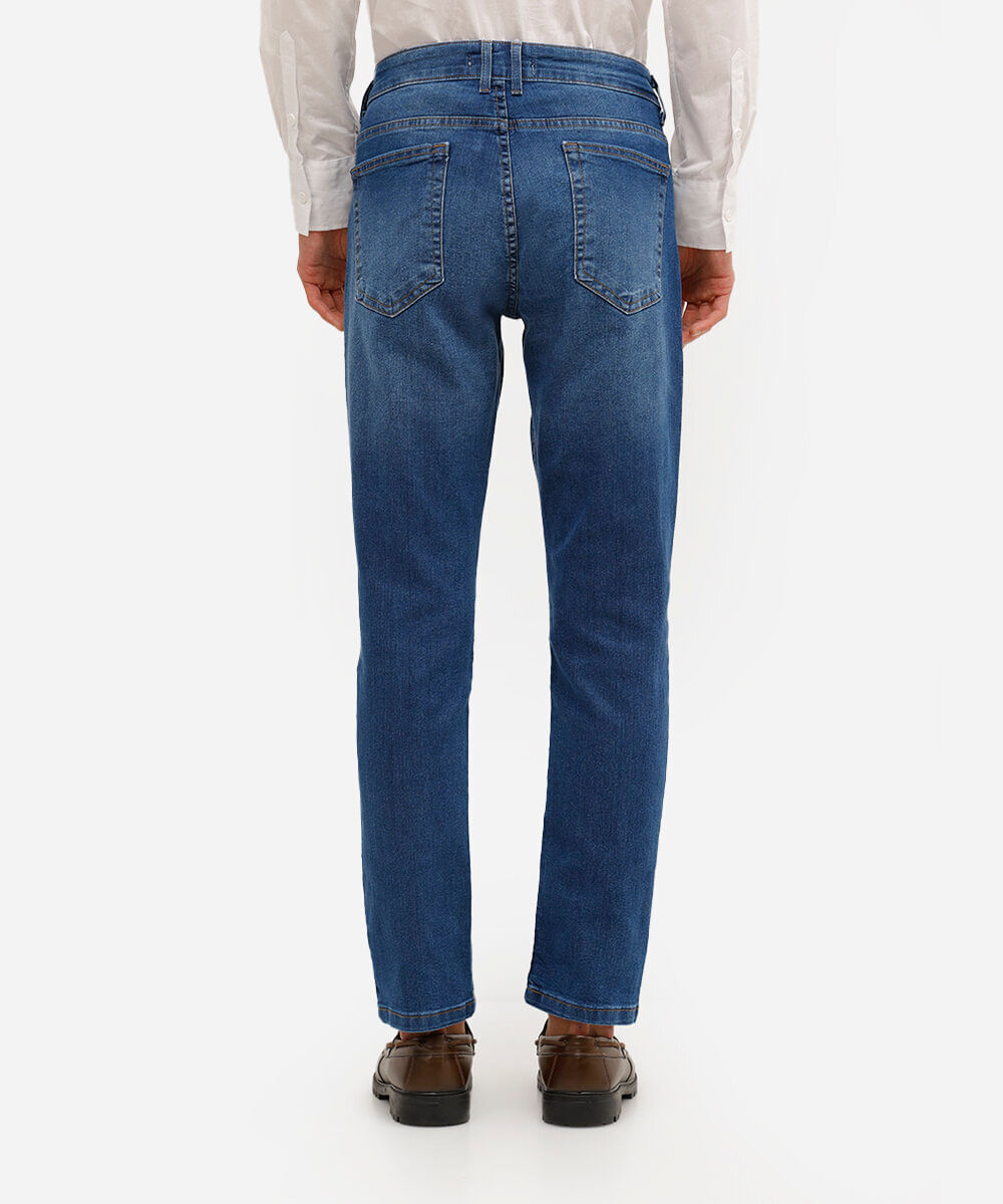 calça jeans slim com bolso azul