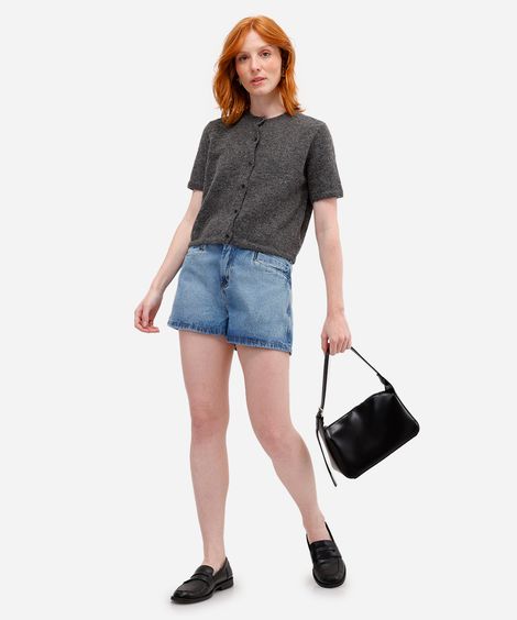 short feminino jeans cintura alta azul