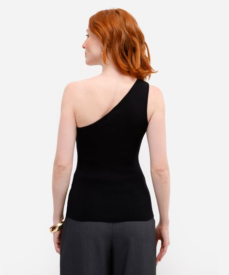 blusa ombro único feminina de tricot com fivela preta