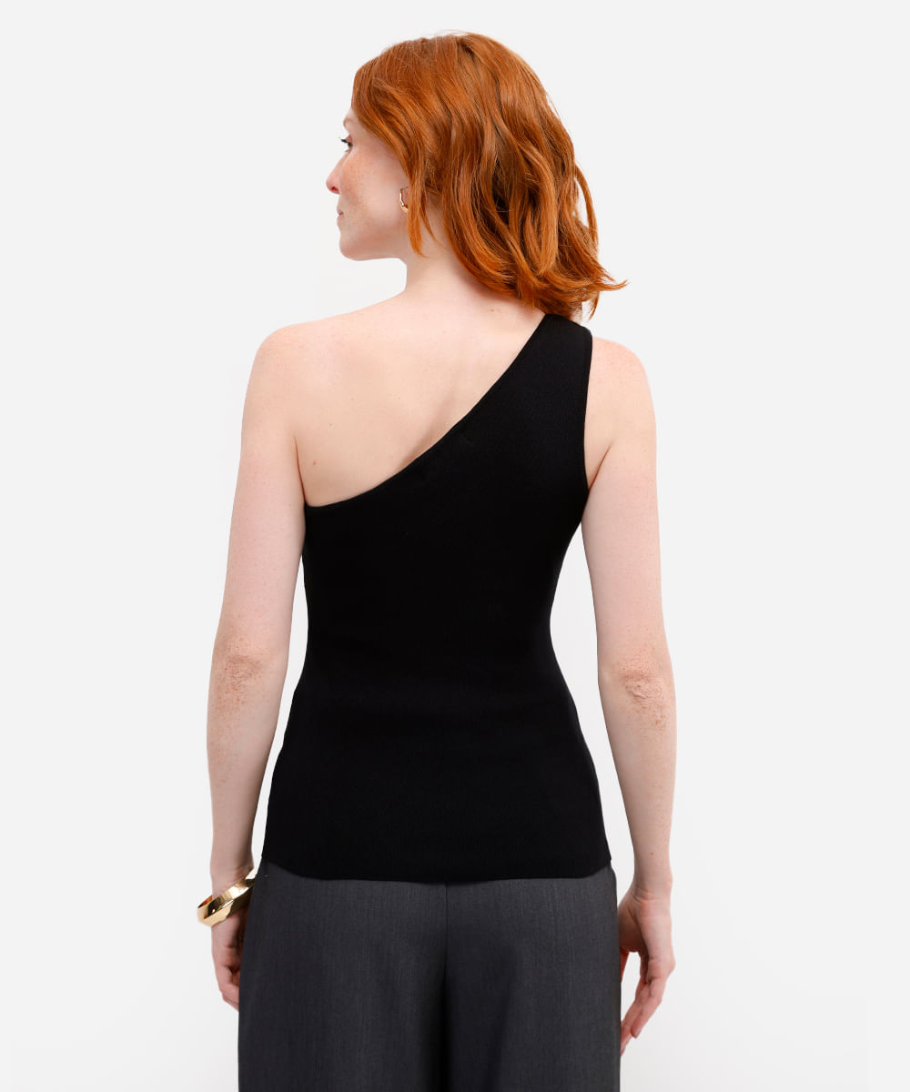 blusa ombro único feminina de tricot com fivela preta