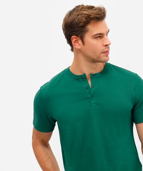 polo masculina gola padre com botão piquet verde