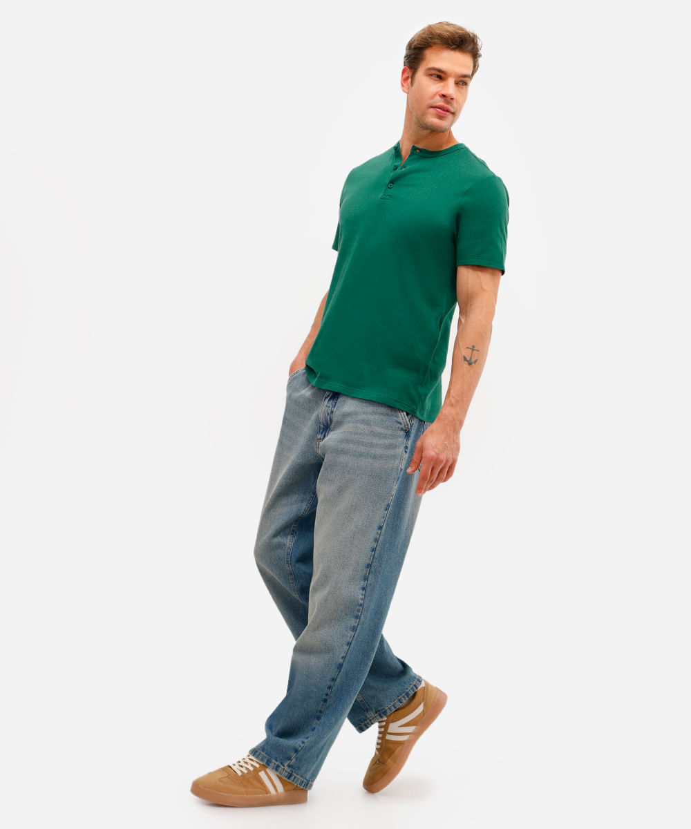 polo masculina gola padre com botão piquet verde