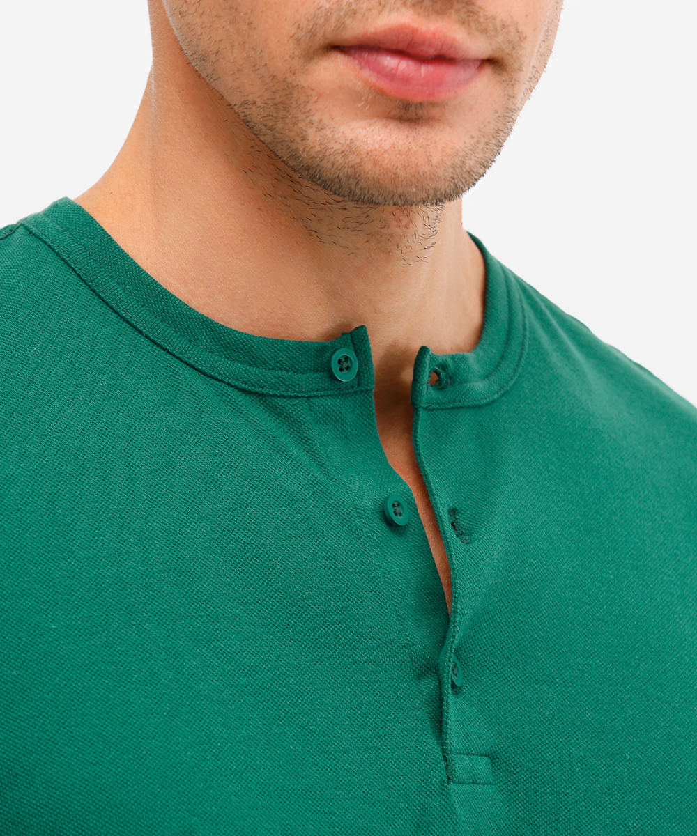 polo masculina gola padre com botão piquet verde