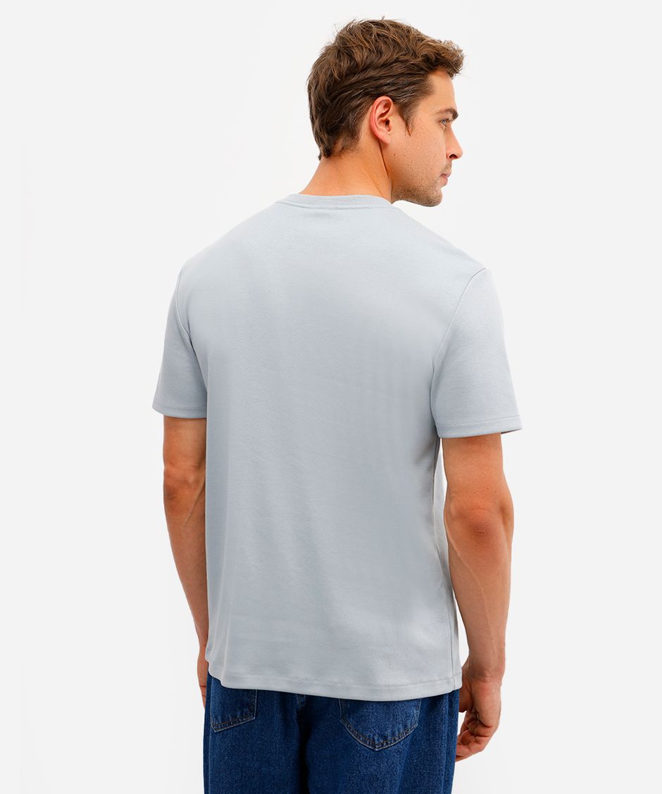 camiseta de algodão peruano básica manga curta azul