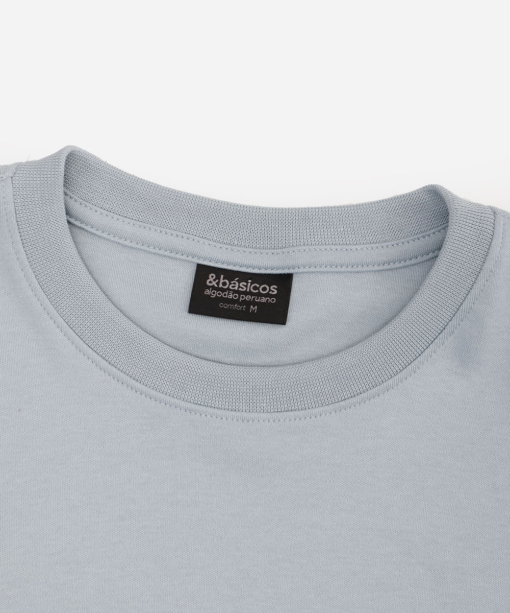 camiseta de algodão peruano básica manga curta azul