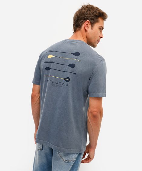camiseta masculina de algodão estampada estonada azul