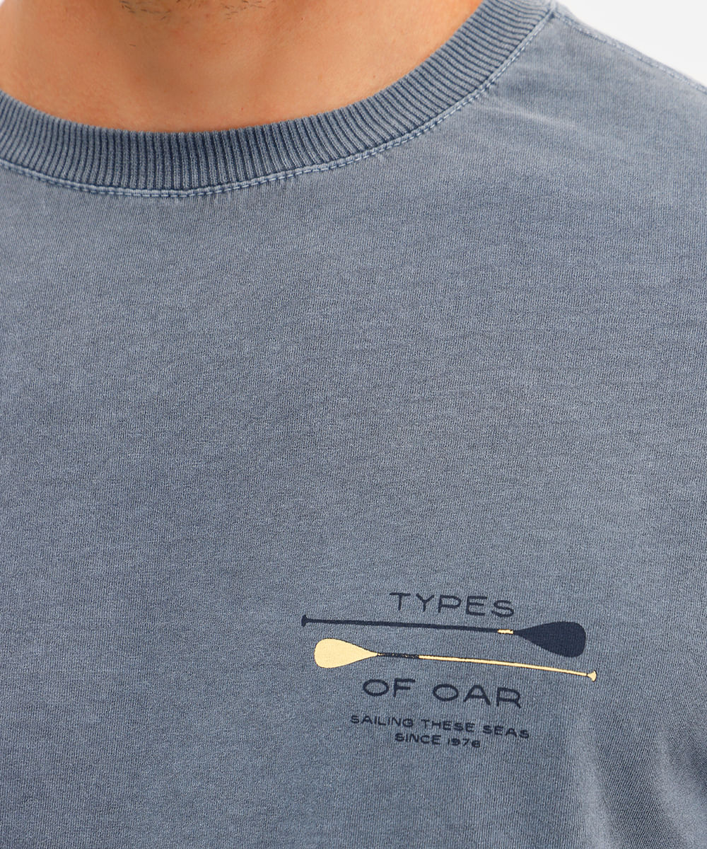 camiseta masculina de algodão estampada estonada azul