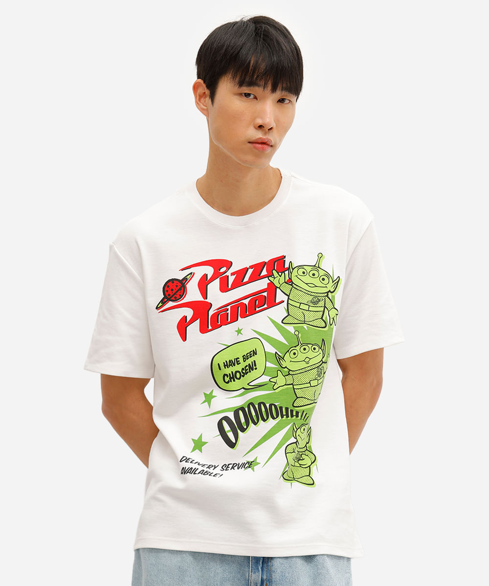camiseta masculina manga curta toy story off white