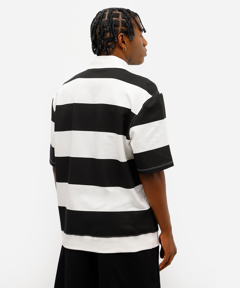 polo masculina de moletom sem felpa listrada off white