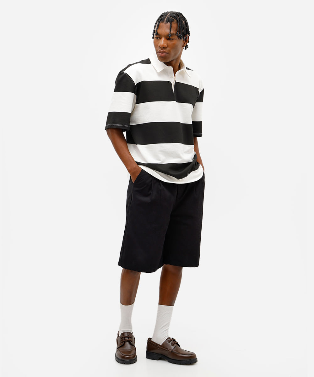 polo masculina de moletom sem felpa listrada off white