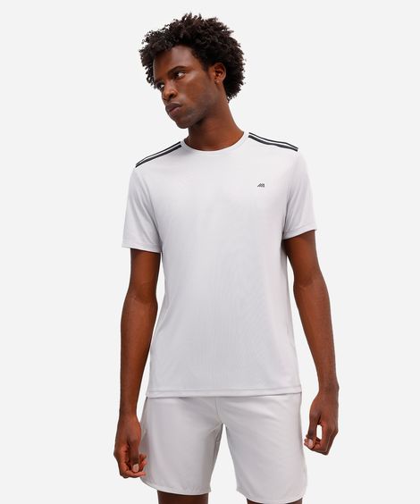 camiseta masculina esportiva com listras cinza