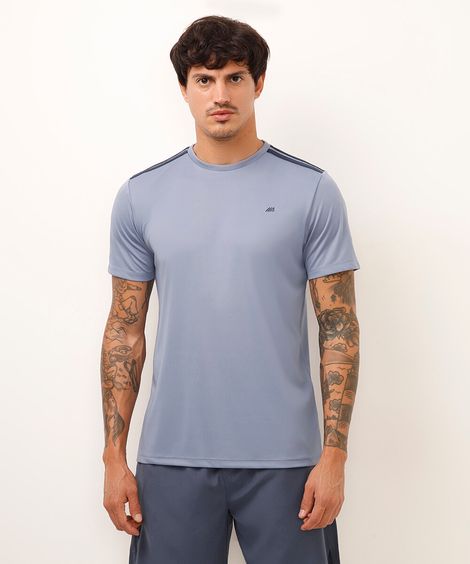 camiseta masculina esportiva com listras azul
