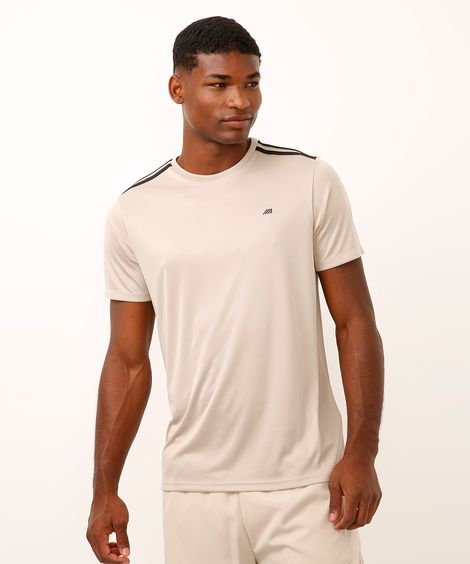 camiseta masculina esportiva com listras bege